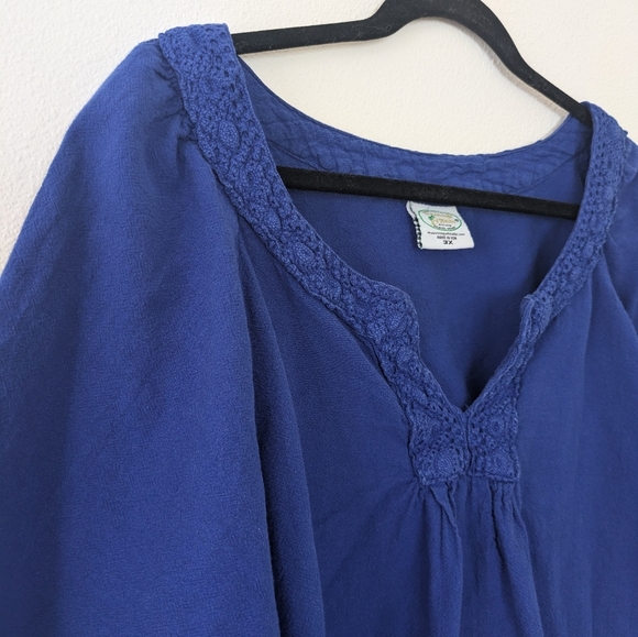 Drawstrings Of Malibu Royal Blue 100% Cotton Peasant Top sz 3X Made in the USA - Picture 4 of 6